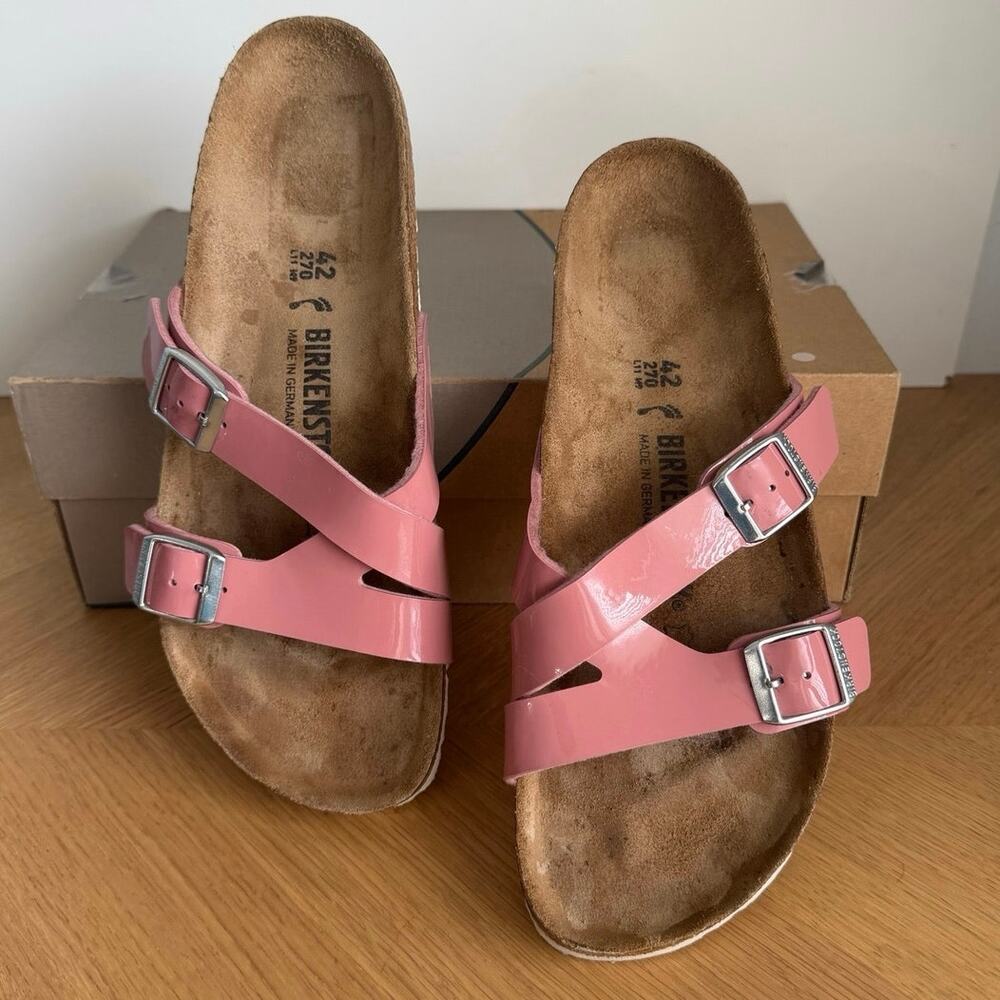 Birkenstock Yao Balance ‘Old Rose’ Patent Leather Unisex Sandals- SZ M 9- W 11